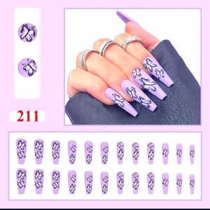 New boutique Purple butterfly long presson nails +gift box
